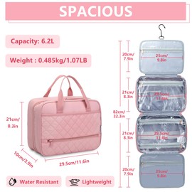 Toiletry Bag for Women,VASCHY Large Travel Toiletry Bag Men Fashion Hanging Wash Bag Makeup Bag with Luggage Strap and Multi-compartment for Holiday, Business Trip, Gym,Camping Pink