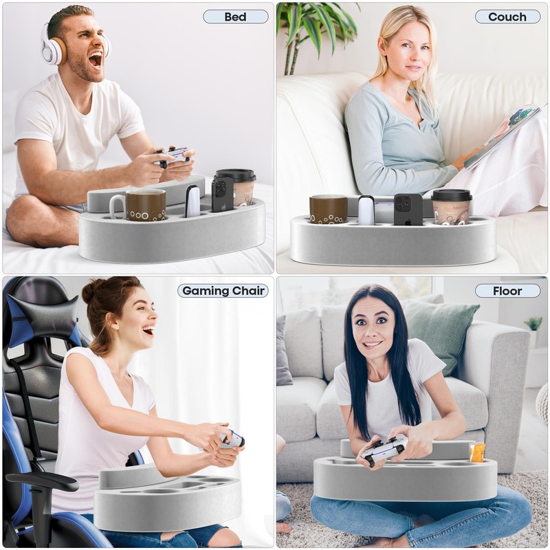 LVVIL Couch Cup Holder Pillow Tray with 6 Slots, Gaming
