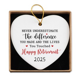 Retirement Gifts for Woman Never Underestimate Happy Retirement Appreciation Gift Ceramic Ornament Keepsake Sign Heart Plaque Retired Gifts for Women Retirement Christmas Ornament 2025