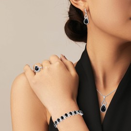 EleQueen Cubic Zirconia Pear-Shaped Anhänger Halskette Leverback Ohrringe Verstellbare Ringe Tennis Armband Set für Frauen, Hochzeit Brautschmuck Set für Bräute bridemaids