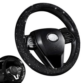 HIAHXC 36-39 CM Steering Wheel Cover Sparkly Rhinestones Steering Wheel Covers Bling Car Wheel Cover Car Accessories for Women (Black)