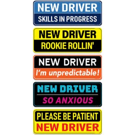 New Driver Magnet for Car - Funny 5-Pack Please Be Patient Reflective Magnetic Bumper Sticker Set - Removable Novice Rookie Safety Attention Sign - Weather-Resistant - 10 x 3.5 inches