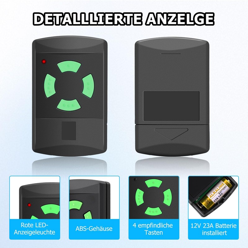 Replacement for Hörmann Handheld Transmitter hsm4 437230, Remote Control Self-Learning