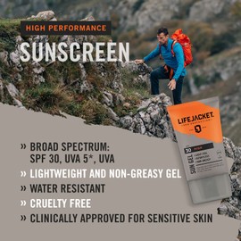 LifeJacket Sun Protection Gel SPF 30 UVA, UVA 5* Sun Cream/Sunscreen factor 30, Face + Body 100ml Lightweight, Non-greasy, Water resistant, Cruelty free, Clinically Approved for Sensitive & Dry Skin