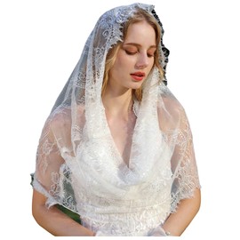 AOREAS White Chapel Veil Spanish Style Lace Traditional Vintage Inspired Catholic Church Veil Latin Mass Head Covering Scarf Mantilla