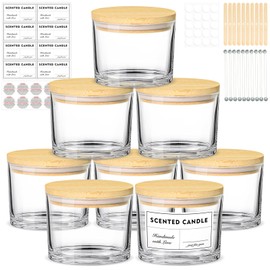 SUPMIND 12oz Candle Jars for Making Candles, 8 Pack Large Clear Glass Empty Candle Jars with Bamboo Lids and Wick Kit, Multiple Wicks Wide Mouth Candle Container Bulk, Ideal for Candle Business
