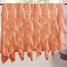 Sweet Home Collection Veritcal Kitchen Curtain Sheer Cascading Ruffle Waterfall Window Treatment - Choice of Valance, 24" or 36" Teir, and Kit, Tier Pair Only, Spice