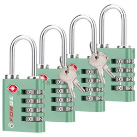 Forge Dual-Opening: Key or Combination Access Lock, TSA Approved Locks for Luggage, Pelican case, Travel, Gym, School, Stainless Steel Shackle. (Green, 4 Pk)