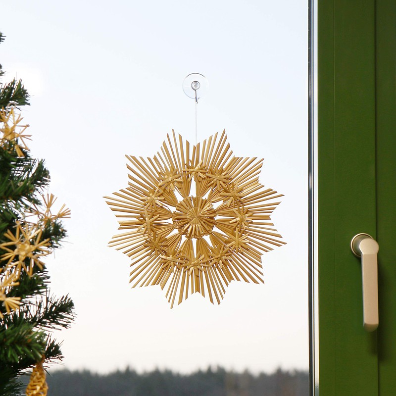 com-four® Straw Star Set - Natural Christmas Tree Hanging Decorations