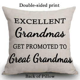 Smooffly Best Grandma Gifts Excellent Grandmas Get Promoted to Great Grandmas Cotton Linen Cushion Cover Throw Pillow Case Home Office Decorative Square 18 X 18 Inches 45cmX45cm