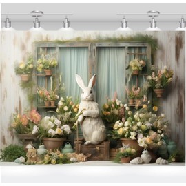Green Flower Baby Shower Girl Birthday Newborn Backdrop Decor Photo Studio Spring Easter Rabbit Background for Photography(8x6FT)