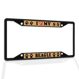 Fastasticdeals Metal Insert License Plate Frame I Love My Beagle Dog Weatherproof Car Accessories Black 4 Holes Solid Insert
