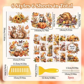WANDIC 6 Sheets Autumn Theme Rub On Transfer Sticker, Hello Fall Harvest Stickers Transfer Decals for DIY Photo Albums Furniture, 5.9 * 11.8in