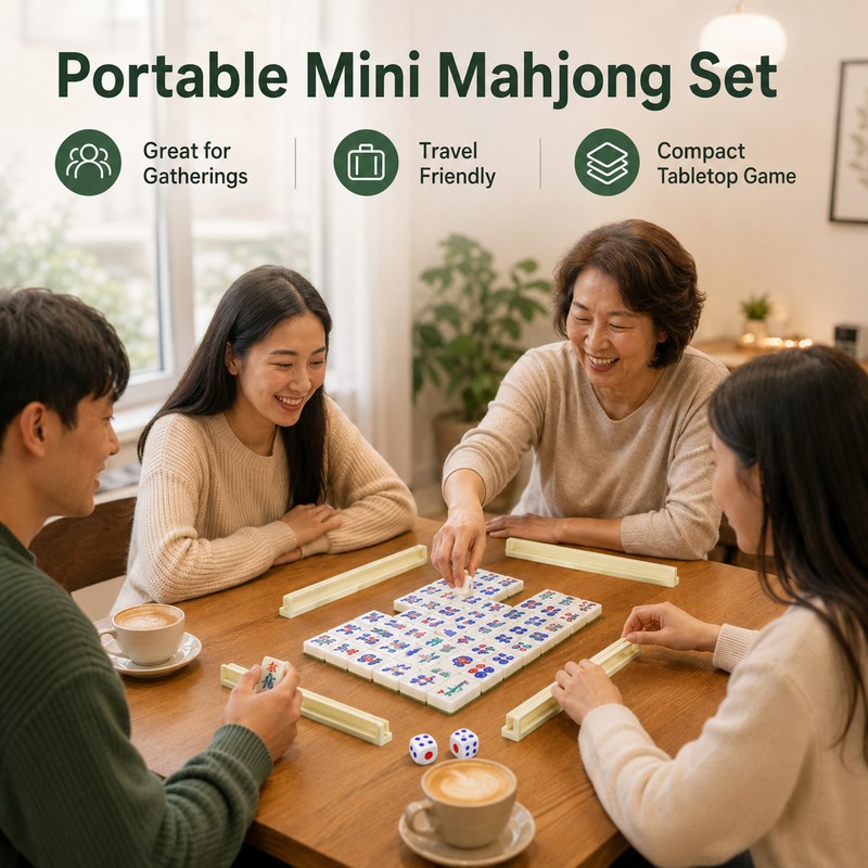 Portable Mini Mahjong Set with Foldable Playing Surface – Travel