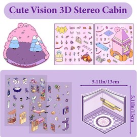 NHQZ 8 Sets of 3D House Stickers, Miniature House Stickers, 3D Sticker Scene, House Stickers Make Your Own, Relief Stress for Adults and Children, multicoloured