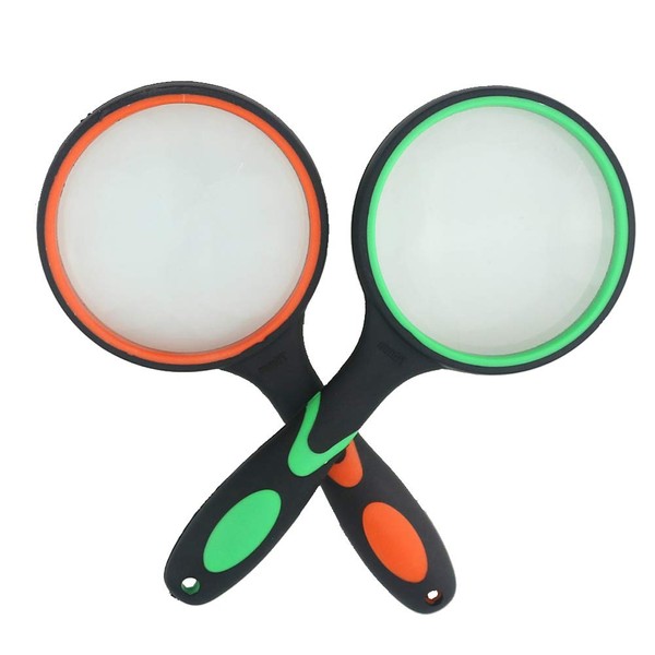 Orgrimmar 2 PCS 10X Handheld Magnifying Glass-75mm Magnifying Glass Lens, Thickened Rubbery Frame with Non-Slip Soft Handle for Book Newspaper Reading, Insect and Observation, Science