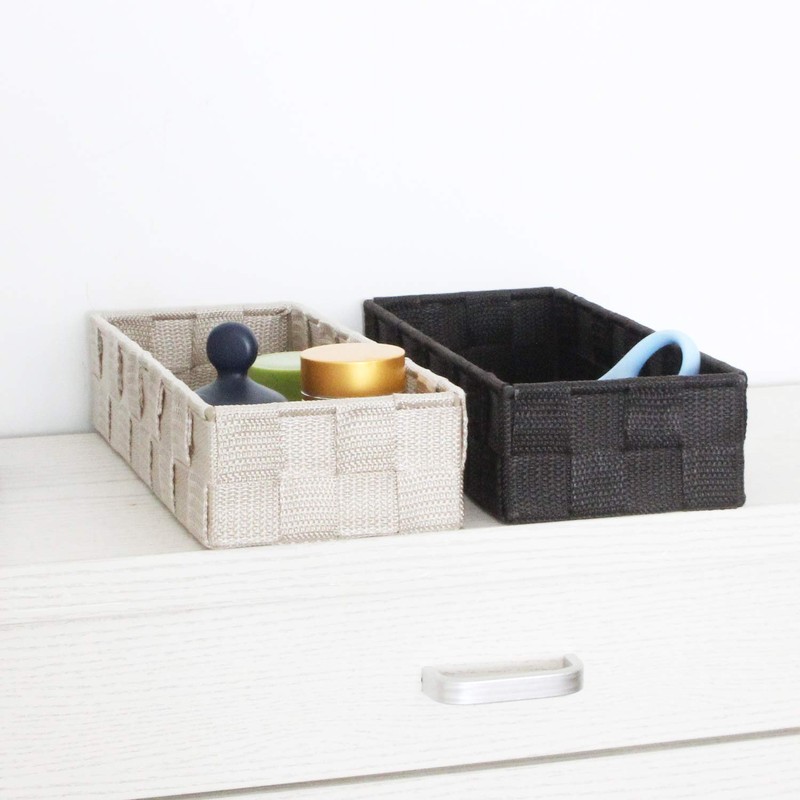 Storage Basket Woven Polypropylene Bathroom Basket Rectangular in Dark Brown
