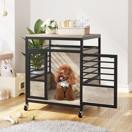 DWVO Dog Crate Furniture, 24 Inch Dog Kennel Indoor Furniture End Table Dog Crate for Dogs, Modern Decorative Dog Crate Wooden Dog Crate Furniture with Wheels, Chew-Resistant, Grey
