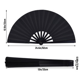 Marrywindix 3 Pcs Large Chinese Folding Fan Big Handheld Clap Fans for Men and Women Performance Line Dance Decorations Event Party Festival Craft Gift Boots on The Ground(Black)