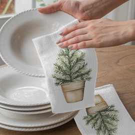 OTOUO Farmhouse Christmas Kitchen Towels, Christmas Tree Hand Towels for Bathroom, Rustic Christmas Dish Towels for Kitchen, Christmas Bathroom Kitchen Decor, 16x24 Inch