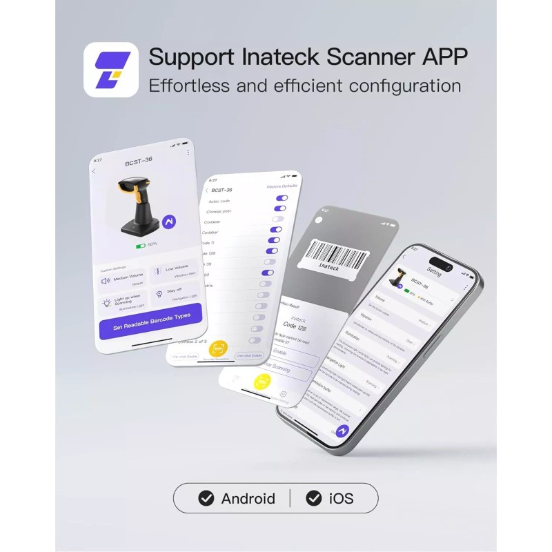 Inateck 2D Bluetooth Barcode Scanner AI Wireless QR Code W/