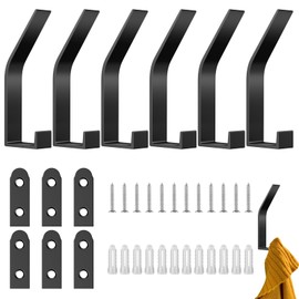Avesteir Pack of 6 Coat Hooks Stainless Steel Coat Hooks Wall with Matt Black Wall Hooks with 24 Screws Hooks Wardrobe Space Saving Modern for Jackets Coats Clothes Scarves Handbags and More