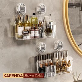 KAFENDA No-Drilling Shower Caddy Suction Cup Bathroom Storage Removable Waterproof Shower Organiser