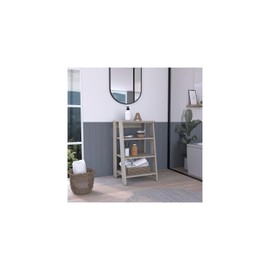 HomeStock Eclectic Escape Clair Linen Cabinet Two Interior Shelves Two Open Shelves Single Door Finish Light Gray Material Laminate 29.7" x 16.9" x 17.3"