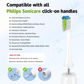 Replacement Brush Heads Compatible with Sonicare Electric Toothbrushes, Dupont Bristles for Effective Cleaning, Click-on System, 16 Pack, White