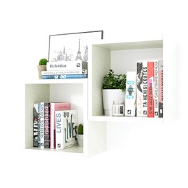 Kaboon Cube Floating Shelves Set2, Display Shelves Wall Mount 7.75" D x 12.5" W x 12.5" H, (Sea Salt, Square 2 Cubes)