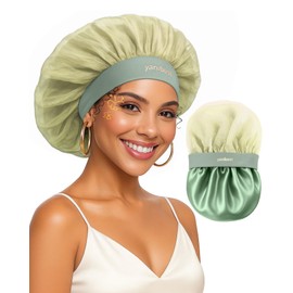 YANIBEST - Capó de seda para dormir, con manteca de satín para reducir el encrespamiento, envoltura de cabello transpirable y ligera para cabello rizado, verde