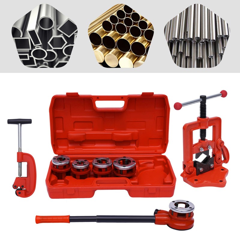 Ratchet Pipe Threader Kit, Ratcheting Pipe Threading Tool Set, Manual