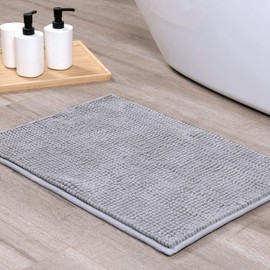 ROSMARUS 43 × 61 cm Bobble Chenille Quick Dry Bath Mat, Non-slip Bathroom Mats Machine-washable, Shower Water Absorbent Thick Bath Rug for Bathroom, Tub,Light Grey