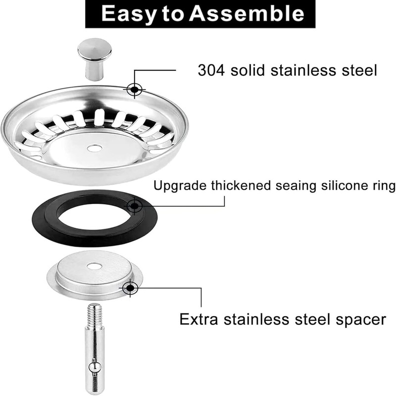 2 Pack Kitchen Sink Plug Strainer, Stainless Steel Kitchen Sink