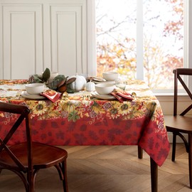 Elrene Home Fashions Swaying Leaves Bordered Fall, Seasonal and Holiday Tablecloth, 60" x 120" Oblong/Rectangle, Multi