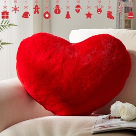 YRXRUS Heart Pillows, Christmas Pillow, Love Heart Shaped Pillow, Small Cute Red Heart Pillows for Christmas Winter Gifts, Faux Rabbit Throw Pillows for Her, Kids, Girls Home Decoration, 10X11 Inch