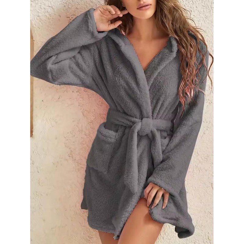 Women's Hooded Fleece Robe with Waist Belt – Cozy Layer
