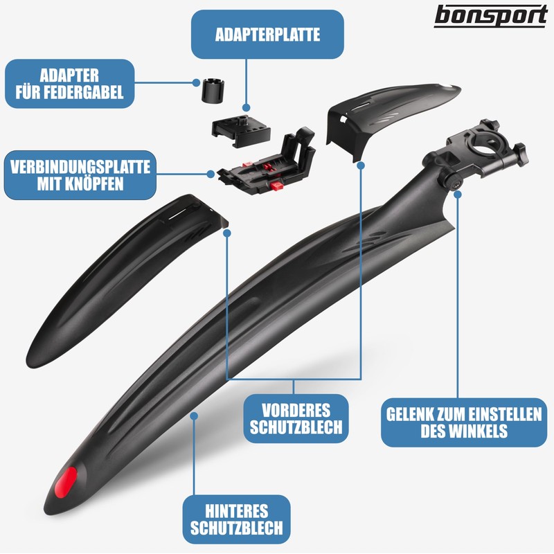 bonsport Bicycle Mudguard Set 24-29 Inch Universal Mudguards Mountain Bike