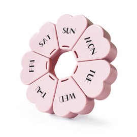 FHORAIN Weekly Pill Organiser, Cute, 7 Day, Large Compartments, Portable Tablet Box, Round, Vitamin and Supplement Case (Pink)