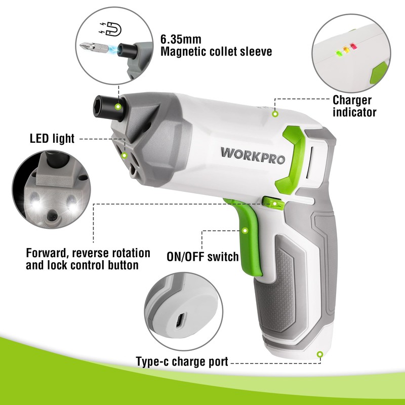 WORKPRO Powerful 3.6V Cordless Electric Screwdriver Set with 240 RPM