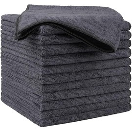 HOMEXCEL Microfiber Cleaning Cloths 12 Pack, Premium 16 x 16 inch Microfiber Towel for Cars, Ultra Absorbent Car Washing Cloth, Lint Free Streak Free Wash Cloths for Car, Kitchen, and Window, Grey