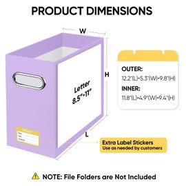 BALEINE File Organizer Box, Cardboard File Folder Organizer with Handle for Letter Size, Portable Collapsible Hanging Filing Box for Home Office Document Storage (4 Pack, Lavender)