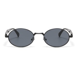 Hviomru Retro Oval Sonnenbrille für Frauen Männer Mode kleine runde Sonnenbrille 90er Jahre Vintage Schattierungen Schwarz/Schwarz