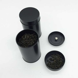 Teensery 1 Pack Tea Tin Canister Black Metal Loose Tea Jar Small Tea Storage Can Box Round Kitchen Canister with Airtight Double Lids for Tea Coffee Sugar Spice Candy