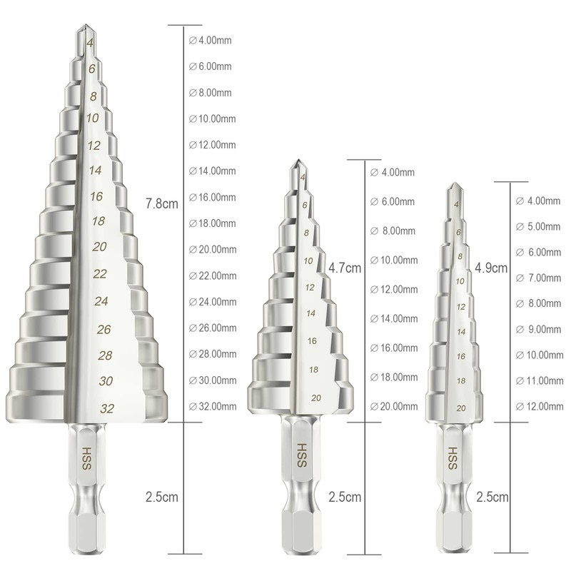 Flintronic HSS Step Drill, Hex Shank Step Drill Set, Taper