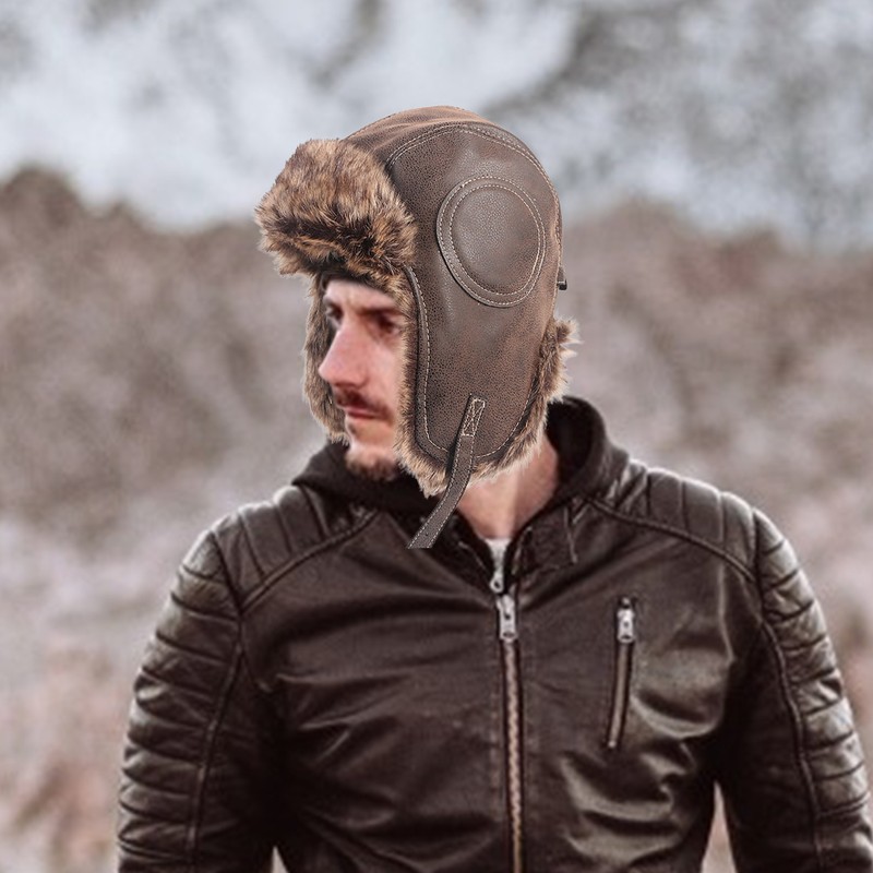 Men's Winter PU Leather Lei Feng Warm Ear Protection Windproof