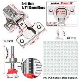 24 Pack 1/2 inch Overlay Soft Close Cabinet Door Hinges for Kitchen Cabinet Hinges Hidden Hinge Stainless Steel Concealed Kitchen Cabinet Hinge Self Closing Screw Holes Distance of Cup is 45 mm
