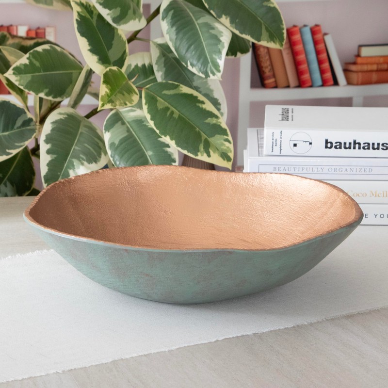 ANDALUCA Cast Metal Extra Large Turquoise Copper Finish Round Decorative