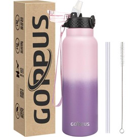 GOPPUS 750 ml/24 oz Stainless Steel Water Bottle with Straw 0.75 Litre Hot Water Bottle Double Walled Steel Water Bottles Insulated Water Bottles Leak-proof Cold Water Bottle Adults