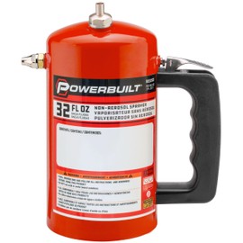 Powerbuilt 1 Quart Refillable Non-Aerosol Pressurized Sprayer for Oil, Lubricants, Degreasers - 32oz Canister with Brass Nozzles & Stainless-Steel Corrosion Resistant Inner Lining (Red) - 643090ECE